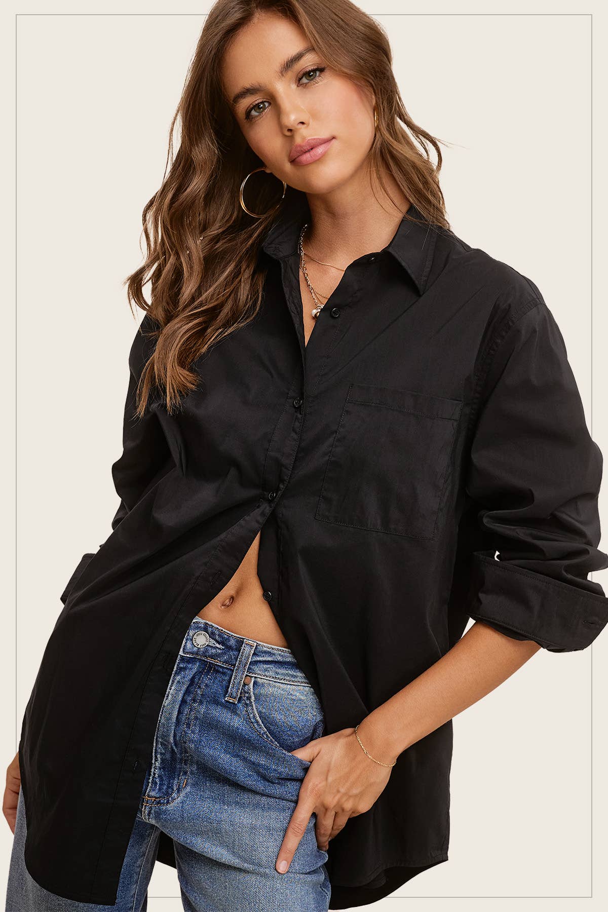 🤍 The Margot Oversized Button-Up Shirt – White & Black