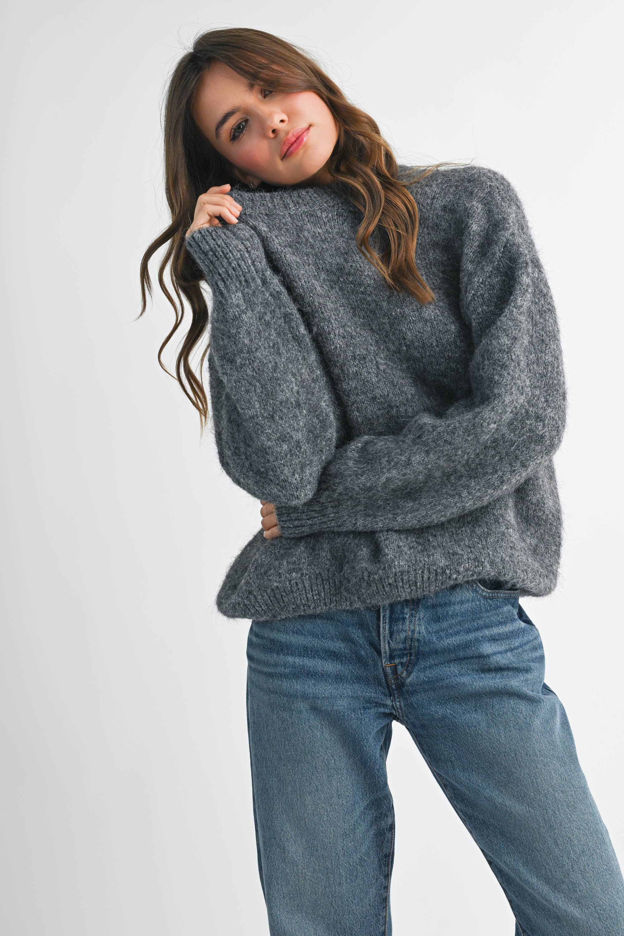 Luxe Fuzzy Sweater – Black & Gray