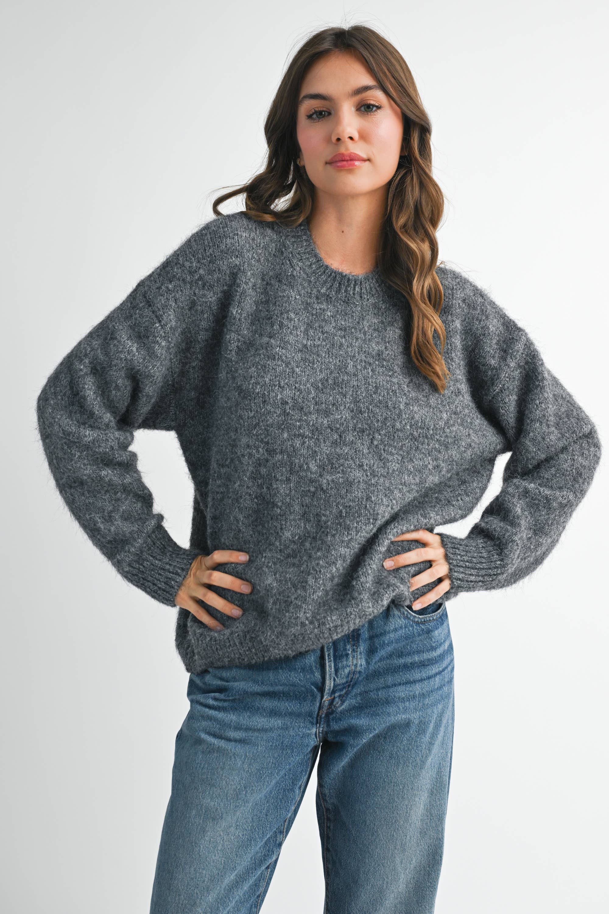 Luxe Fuzzy Sweater – Black & Gray