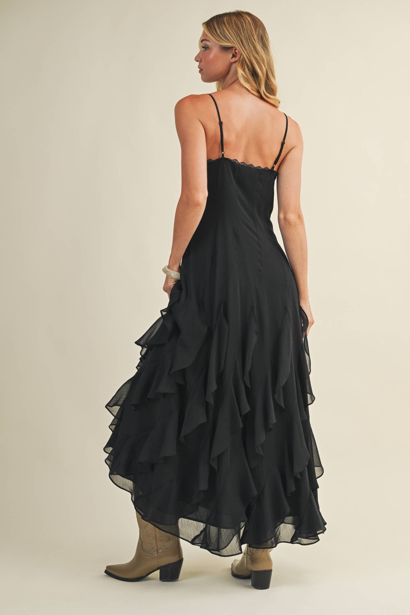 The Luna Ruffle Maxi Dress- Black