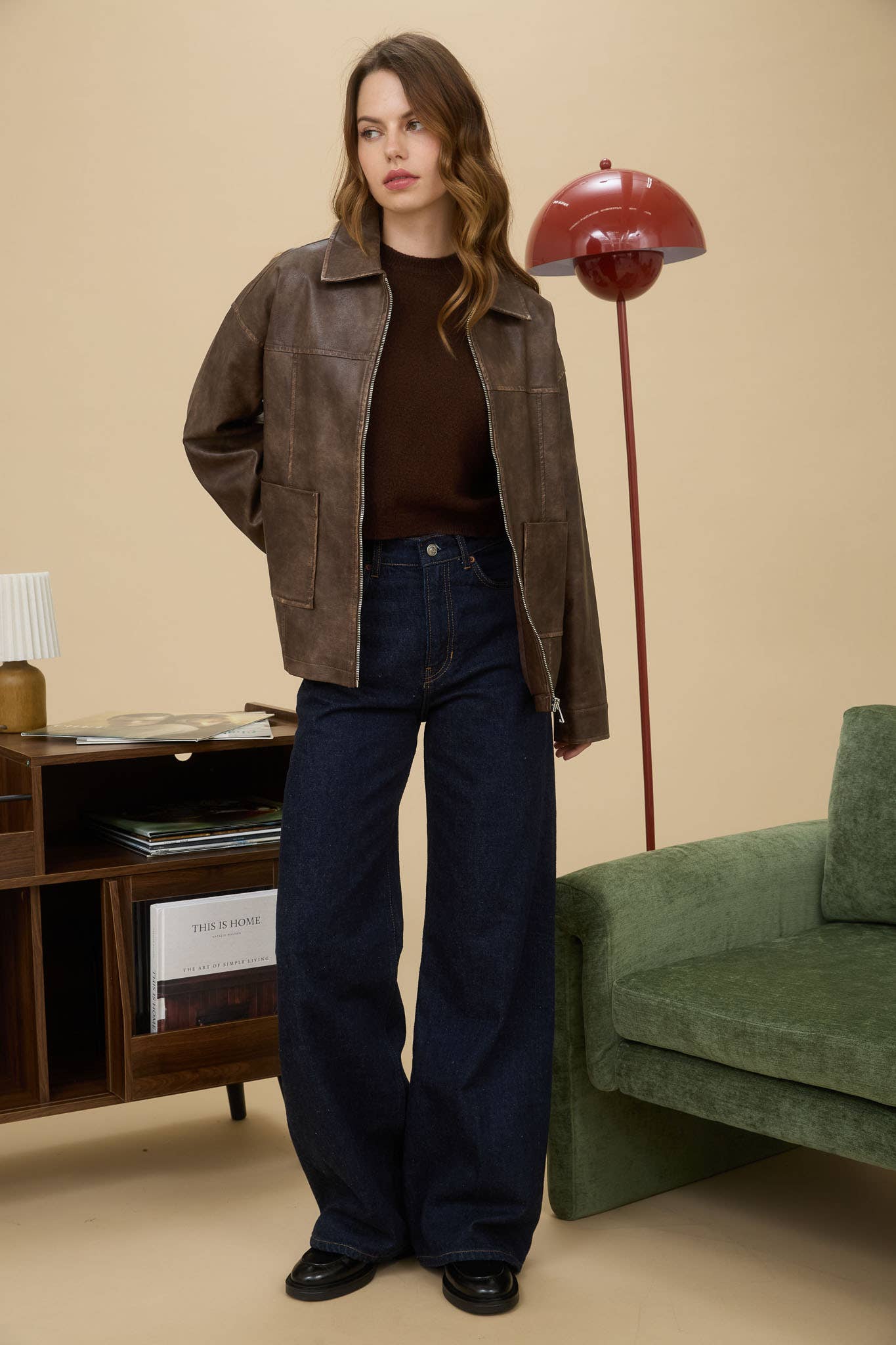 Pre-order-The Sydney Classic Faux Leather Jacket – Brown Vintage Zip-Up Coat