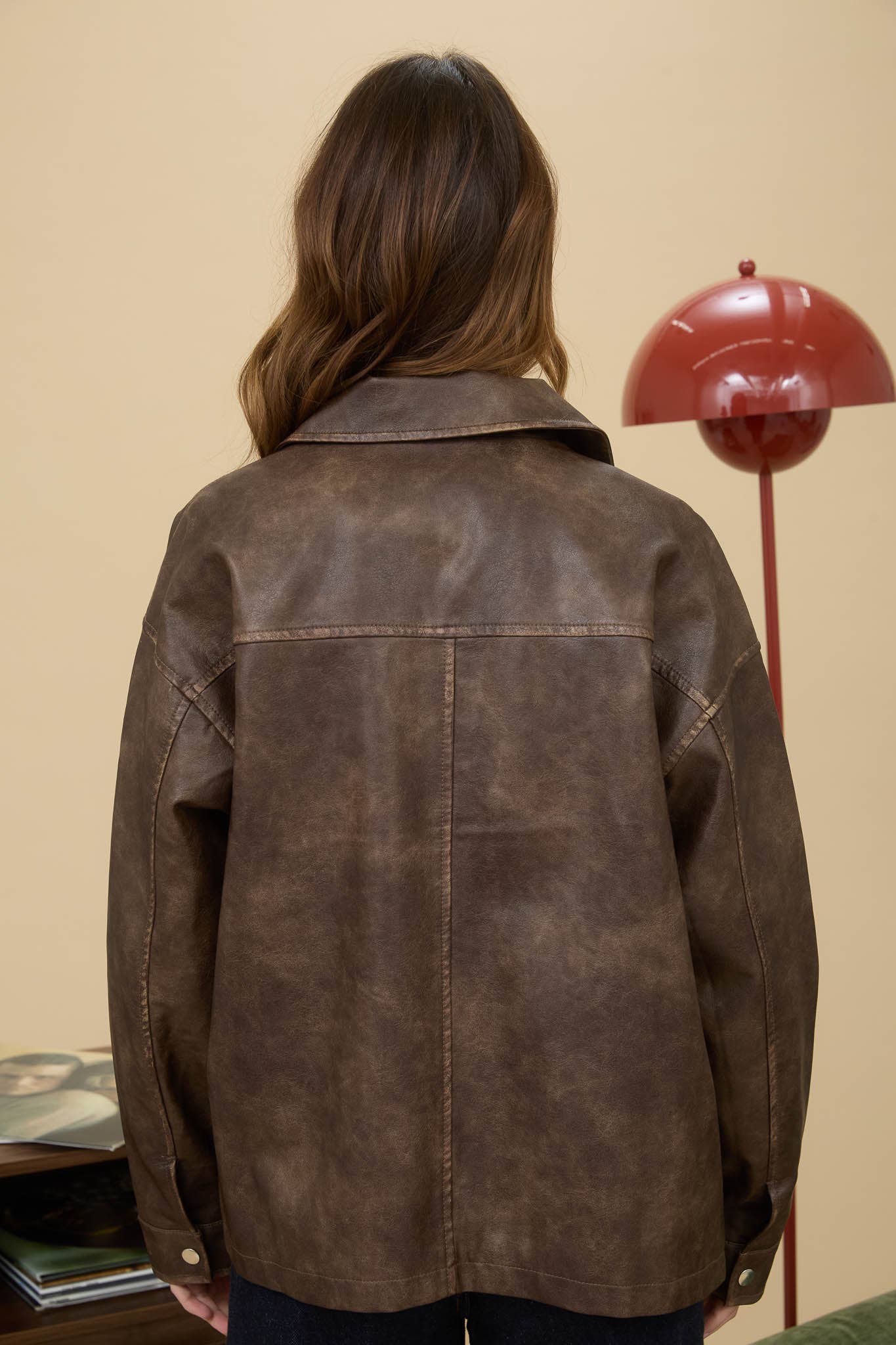 Pre-order-The Sydney Classic Faux Leather Jacket – Brown Vintage Zip-Up Coat