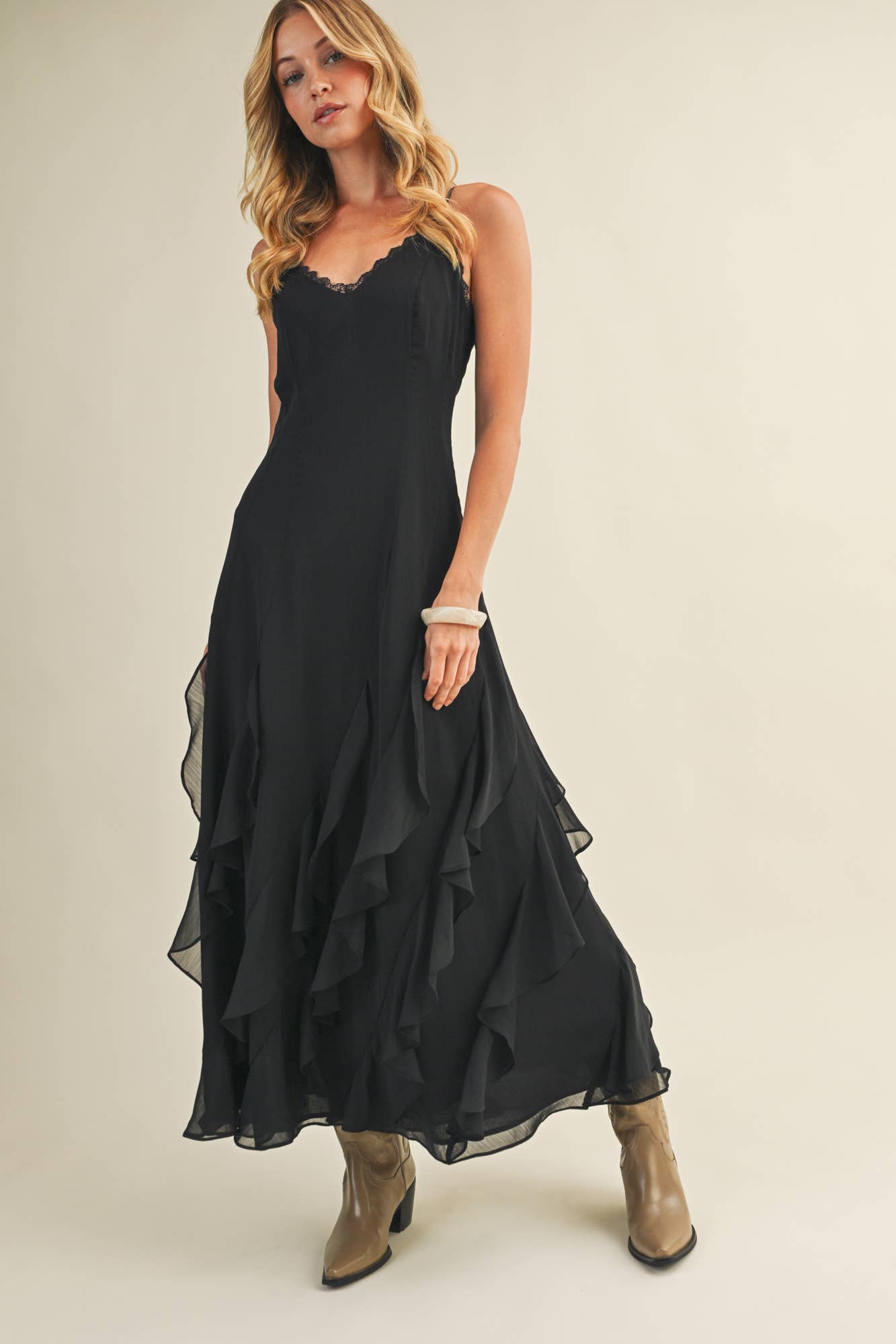 fontana high low ruffle lace maxi dress Shona Joy Labyrinth Lace Panelled Ruffle Maxi Dress in Ivory