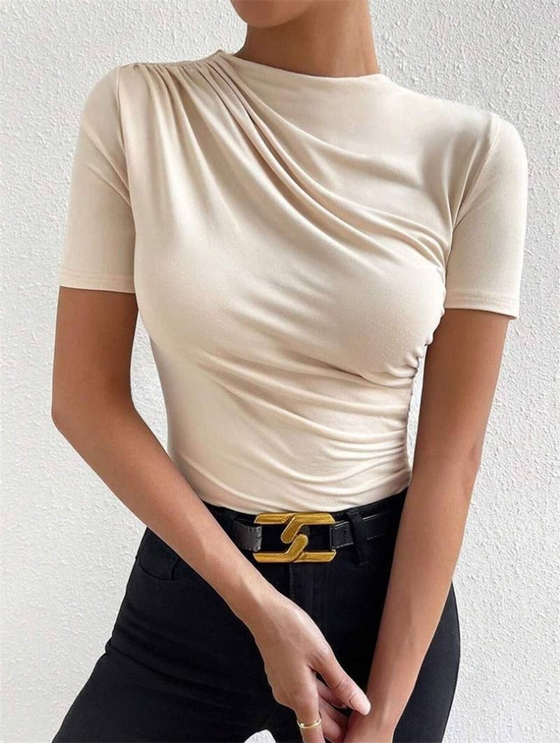 The Khloe Ruched Bodysuit: Beige