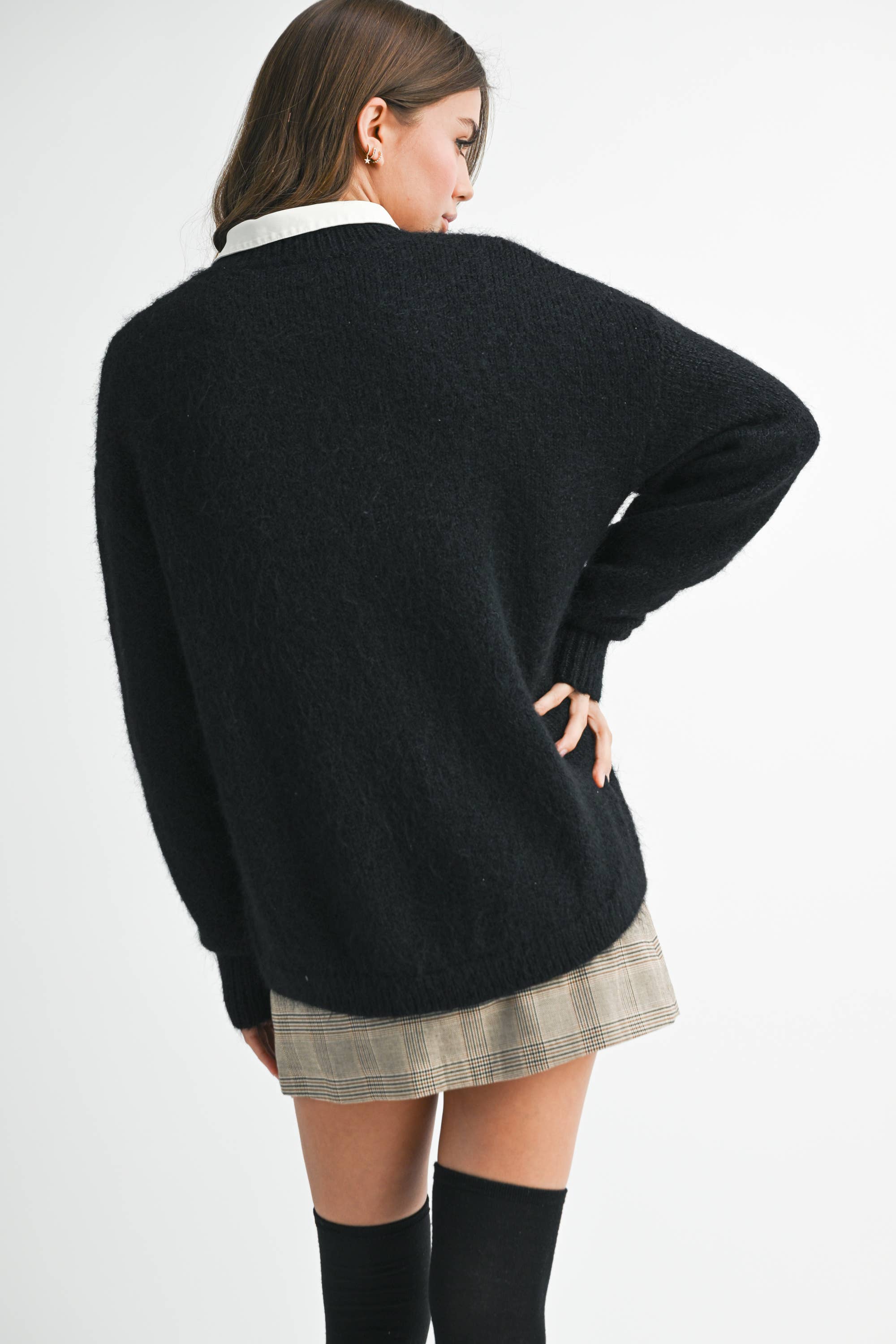 Luxe Fuzzy Sweater – Black & Gray